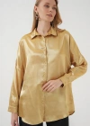 3985 Oversize Saten Gömlek  Altın Sarısı