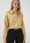 3985 Oversize Saten Gömlek  Altın Sarısı