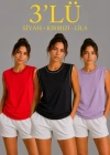 3’lü Kolsuz porcu Atlet eti Yazlık Bisiklet Yaka  iyah, Kırmızı, ila