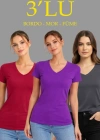 3lü V Yaka Tişört – Kısa Kollu Yazlık lim Fit Body  Bordo, or, Füme
