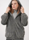 5091 Kapşonlu Kürklü İçi Astarlı Mont  Antrasit