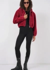 5193 Kapüşonlu Peluş Crop Ceket  Bordo