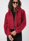 5193 Kapüşonlu Peluş Crop Ceket  Bordo
