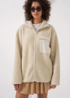 55446 Fermuarlı Oversize Peluş Ceket Mont  Krem
