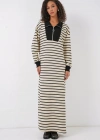 55453 Fermuar Detaylı Çizgili Uzun Elbise  Siyah