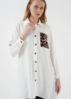 5851 Cep Detaylı Gömlek Tunik  Beyaz