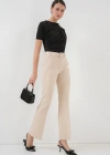 65 Kemerli İspanyol Paça Pantolon  Krem