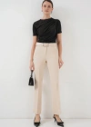 65 Kemerli İspanyol Paça Pantolon  Krem