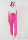 6660 Kemerli Keten Pantolon  Fuşya