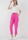 6660 Kemerli Keten Pantolon  Fuşya