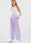 6665 Desenli Şalvar Pantolon  Lila