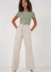 6690 Bol Paça Yüksek Bel Pantolon  Krem