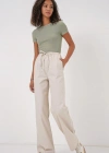 6690 Bol Paça Yüksek Bel Pantolon  Krem