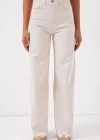 6704 Geniş Paça Yüksek Bel Kot Pantolon  Ekru