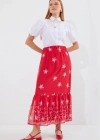 8010 Desenli Şifon Etek  A.Kırmızı