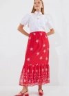 8010 Desenli Şifon Etek  A.Kırmızı