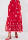8010 Desenli Şifon Etek  A.Kırmızı