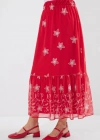 8010 Desenli Şifon Etek  A.Kırmızı