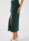 8033 Sandy Yırtmaçlı Etek  Zümrüt Yeşili