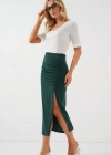 8033 Sandy Yırtmaçlı Etek  Zümrüt Yeşili