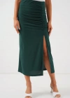 8033 Sandy Yırtmaçlı Etek  Zümrüt Yeşili