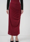 8035 Büzgülü Midi Etek  Bordo