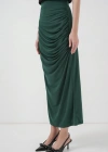 8035 Büzgülü Midi Etek  Zümrüt Yeşili