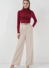 9 Büzgü Detaylı Dik Yaka Sandy Bluz  Bordo