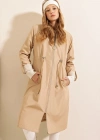 9091 Beli Büzgülü Kapşonlu Trençkot  Bej