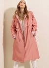 9091 Beli Büzgülü Kapşonlu Trençkot  Pembe