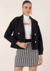 9117 Kruvaze Yaka Crop Ceket  Siyah