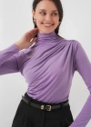 925 Büzgü Detaylı Sandy Bluz  Lila
