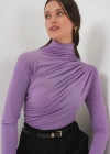 925 Büzgü Detaylı Sandy Bluz  Lila