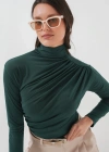 925 Büzgü Detaylı Sandy Bluz  Zümrüt Yeşili