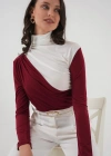 940 Büzgü Detaylı Sandy Bluz  Bordo