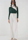 940 Büzgü Detaylı Sandy Bluz  Zümrüt Yeşili