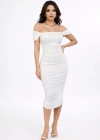 adonna Yaka Drapeli idi Elbise ikralı Vücuda Oturan Davet Elbisesi  Beyaz