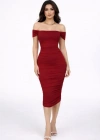 adonna Yaka Drapeli idi Elbise ikralı Vücuda Oturan Davet Elbisesi  Bordo