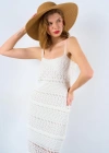Ajurlu Astarlı Elbise  Ekru