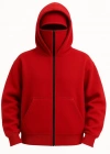 amuray Ninja Çift Kapşonlu ZIP Fermuarlı Kanguru Çepli Hoodie aske Detaylı wetshirt  Kırmızı