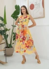 arı Çiçek Desenli Yazlık Elbise