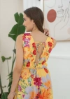 arı Çiçek Desenli Yazlık Elbise
