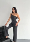 Asimetrik Crop Pantalon Ikili Takım  Füme