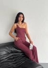 Asimetrik Crop Pantalon Ikili Takım  Gül Kurusu