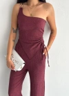 Asimetrik Crop Pantalon Ikili Takım  Gül Kurusu