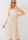 Askılı Ayrobin Elbise 2565  Krem