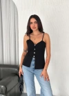 Askılı Dekolte Deraylı Bluz Crop  iyah