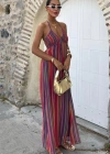 Askılı Pile Detaylı Renkli Maxi Elbise 2748