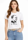 Atatürk Baskılı Tişört Kısa Kollu Bisiklet Yaka Thirt  Beyaz
