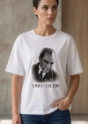 Atatürk Baskılı Tişört Kısa Kollu Bisiklet Yaka Thirt  Beyaz